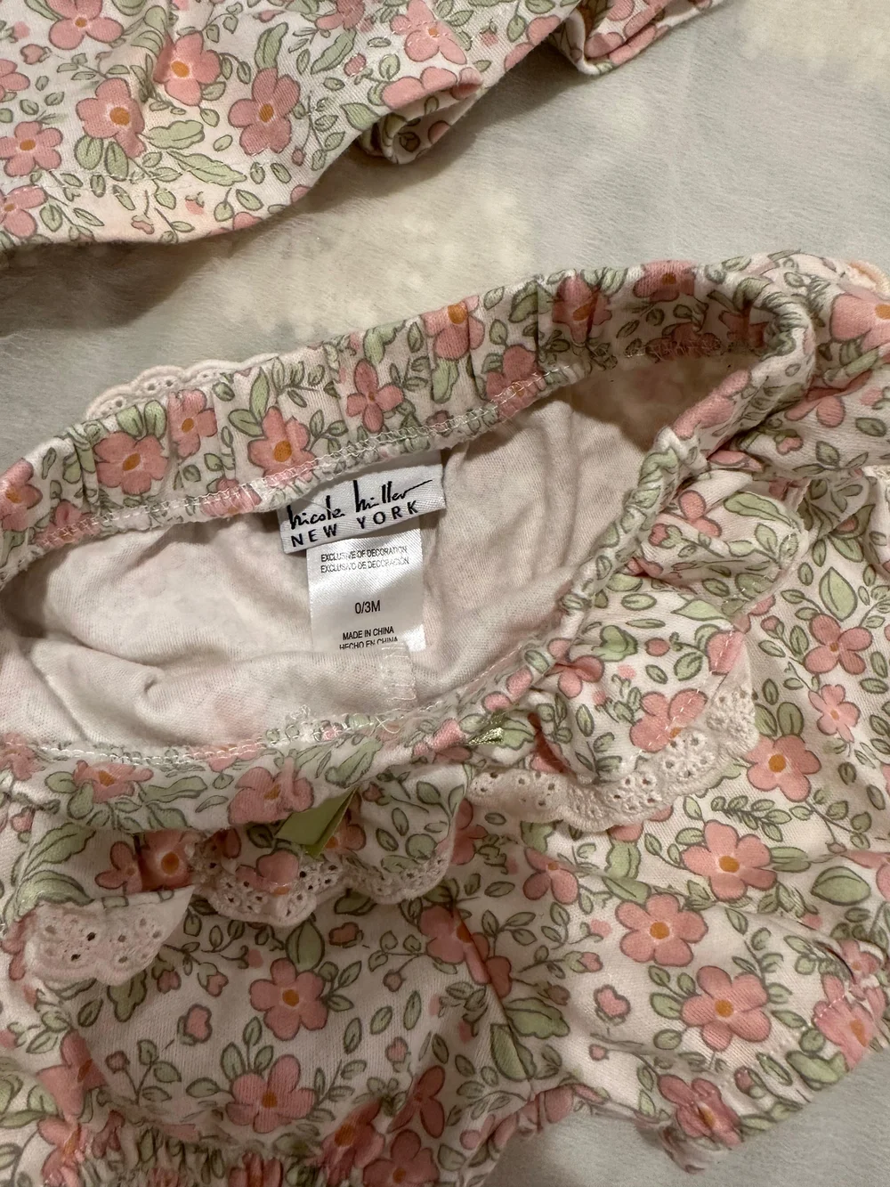 Nicole Miller Pink and Cream Floral Smocked Diaper Cover Set